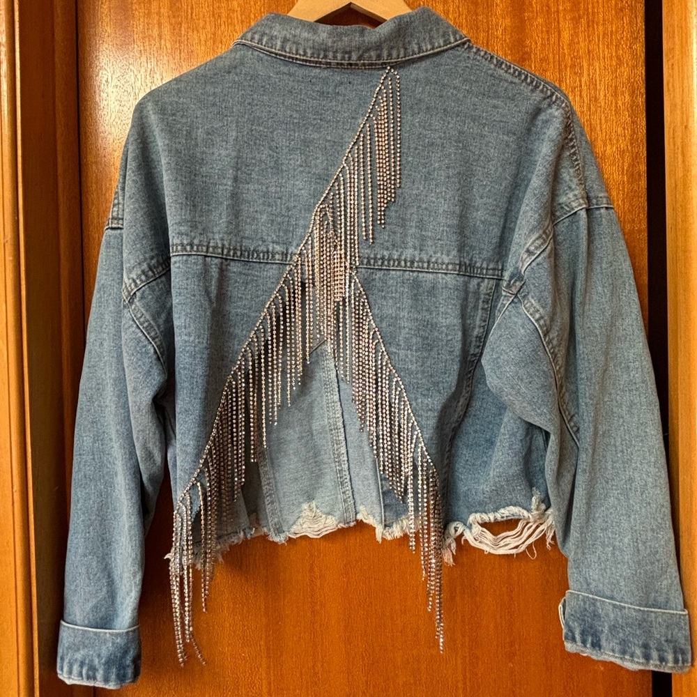Mendocino Jean Jacket with Rhinestone Fringe